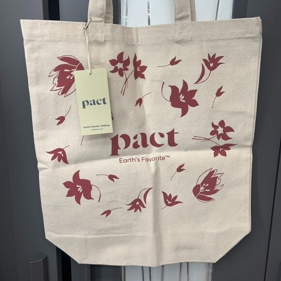 Pact  Earth's Favorite Reusable  100% Organic Cotton  Tote Bag  Red Flowers NWT - Picture 6 of 13